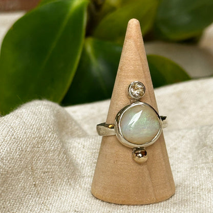 Australian Pipe Opal and golden rutile quartz ring size 6.5, sterling silver 14k gold Natural Earth Collective Ohio