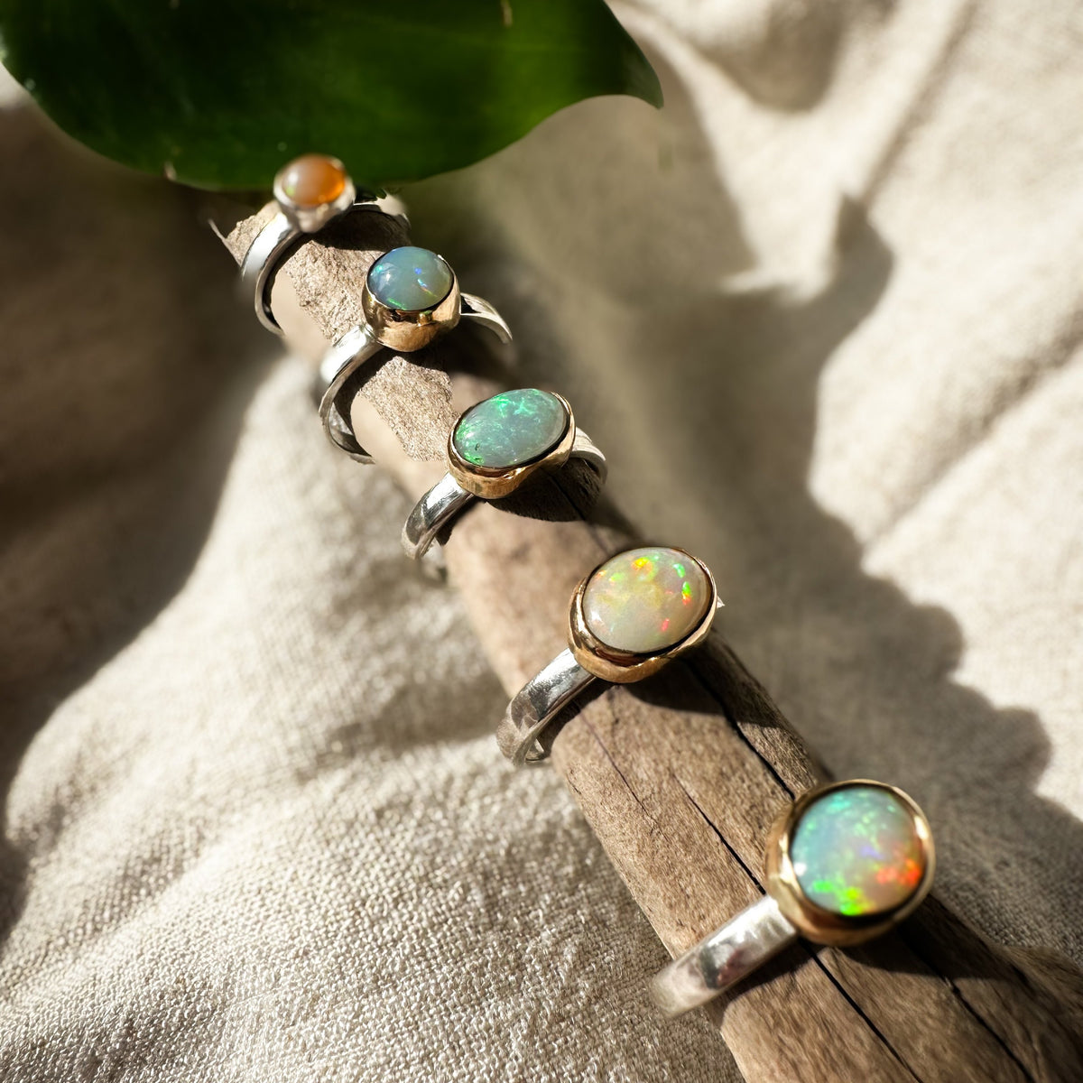 Mixed metal Ethiopian Opal ring No.4 detail, gold filled wire wrap Natural Earth Collective Ohio