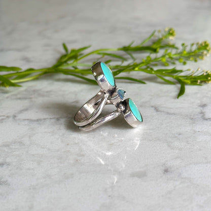 Australian Boulder Opal turquoise ring side view, handcrafted artisan jewelry Natural Earth Collective Ohio