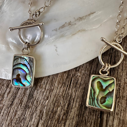Abalone toggle necklace, iridescent natural shell sterling silver toggle closure Natural Earth Collective Ohio