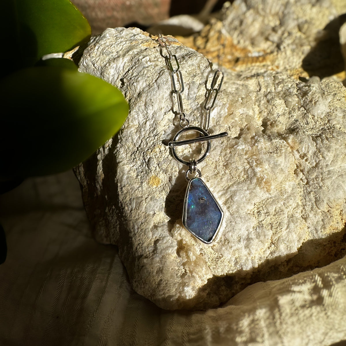 Diamond Australian Boulder Opal toggle necklace, deep violet fine silver sterling silver Natural Earth Collective Ohio