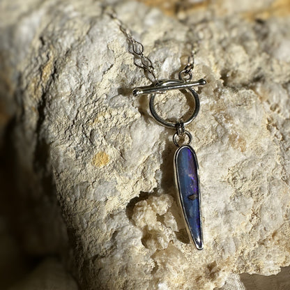 Spike opal toggle necklace detail, fine silver setting sterling silver Natural Earth Collective Ohio