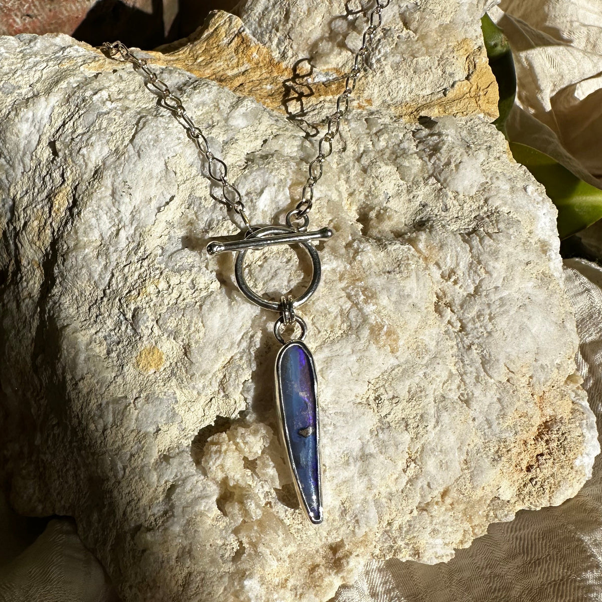 Spike Australian Boulder Opal toggle necklace, violet hues natural ironstone silhouette Natural Earth Collective Ohio