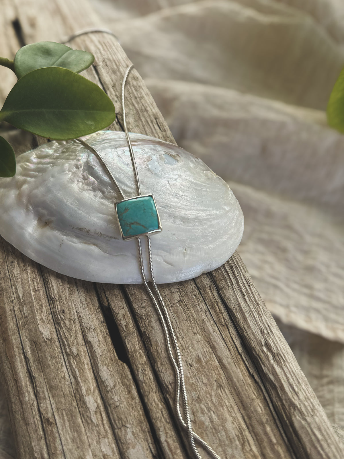 Square Royston bolo necklace styled, one of a kind handcrafted Natural Earth Collective Ohio