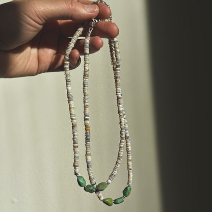 Australian Opal and turquoise beaded necklace, iridescent opal beads turquoise accents sterling silver Natural Earth Collective Ohio