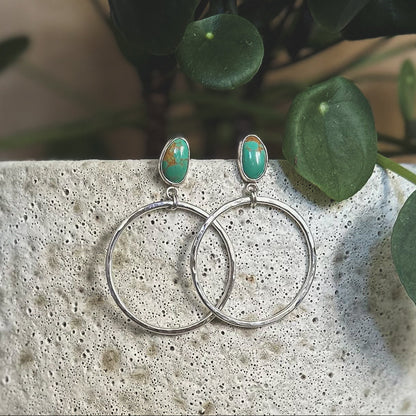 Turquoise stud hoop earrings, natural turquoise textured sterling silver hoop Natural Earth Collective Ohio