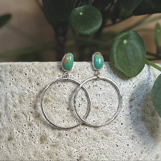 Turquoise stud hoop earrings, natural turquoise textured sterling silver hoop Natural Earth Collective Ohio