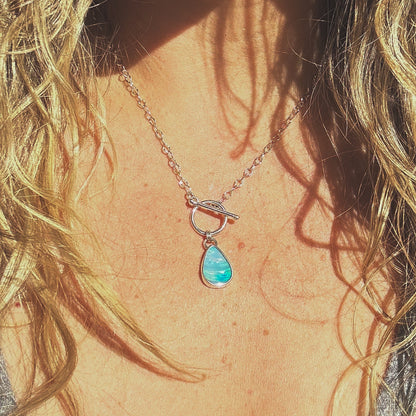 Opal teardrop toggle necklace styled, one of a kind handcrafted Natural Earth Collective Ohio
