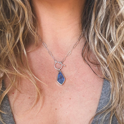 Diamond opal toggle necklace detail, fine silver setting natural stone Natural Earth Collective Ohio