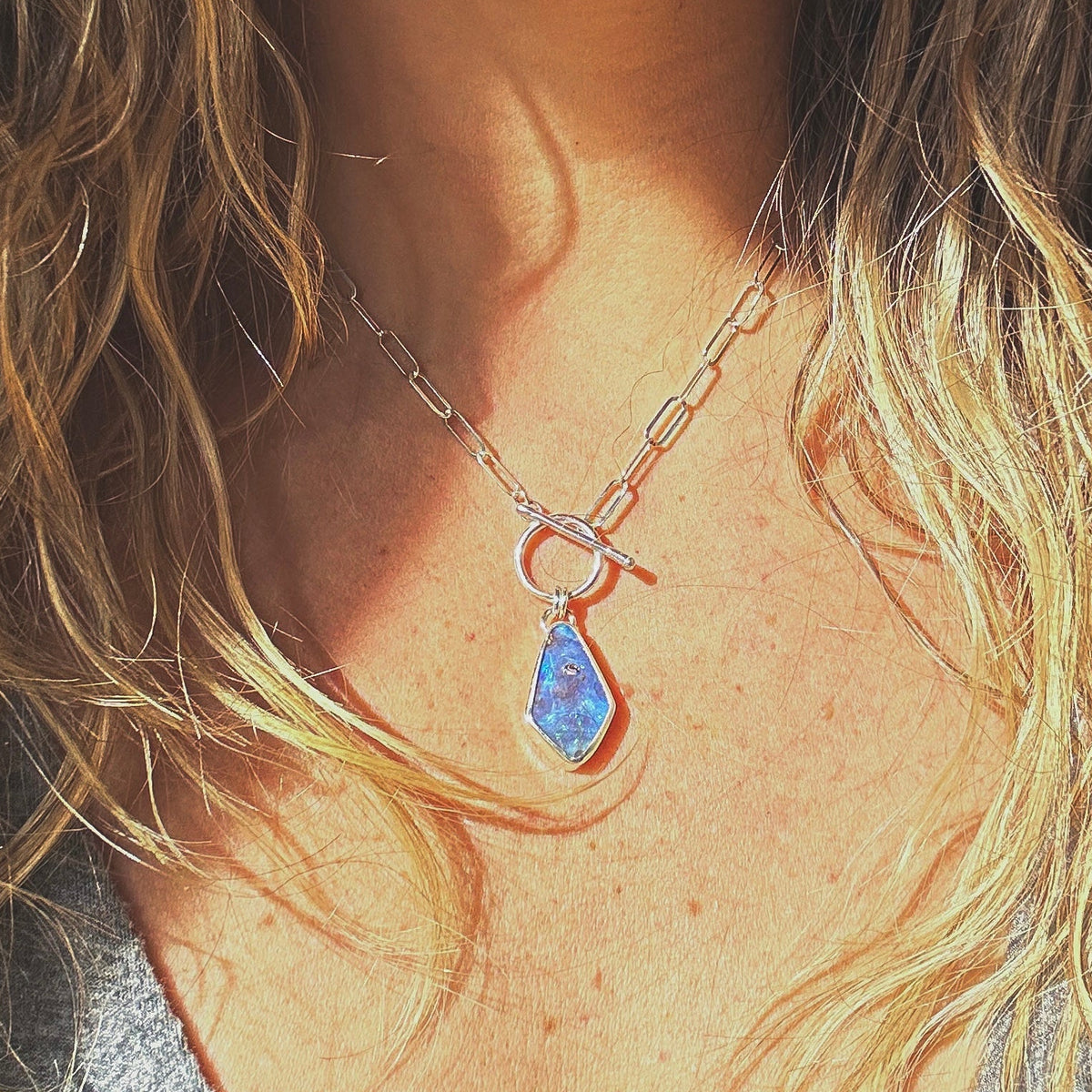 Boulder Opal diamond pendant necklace styled, one of a kind Natural Earth Collective Ohio