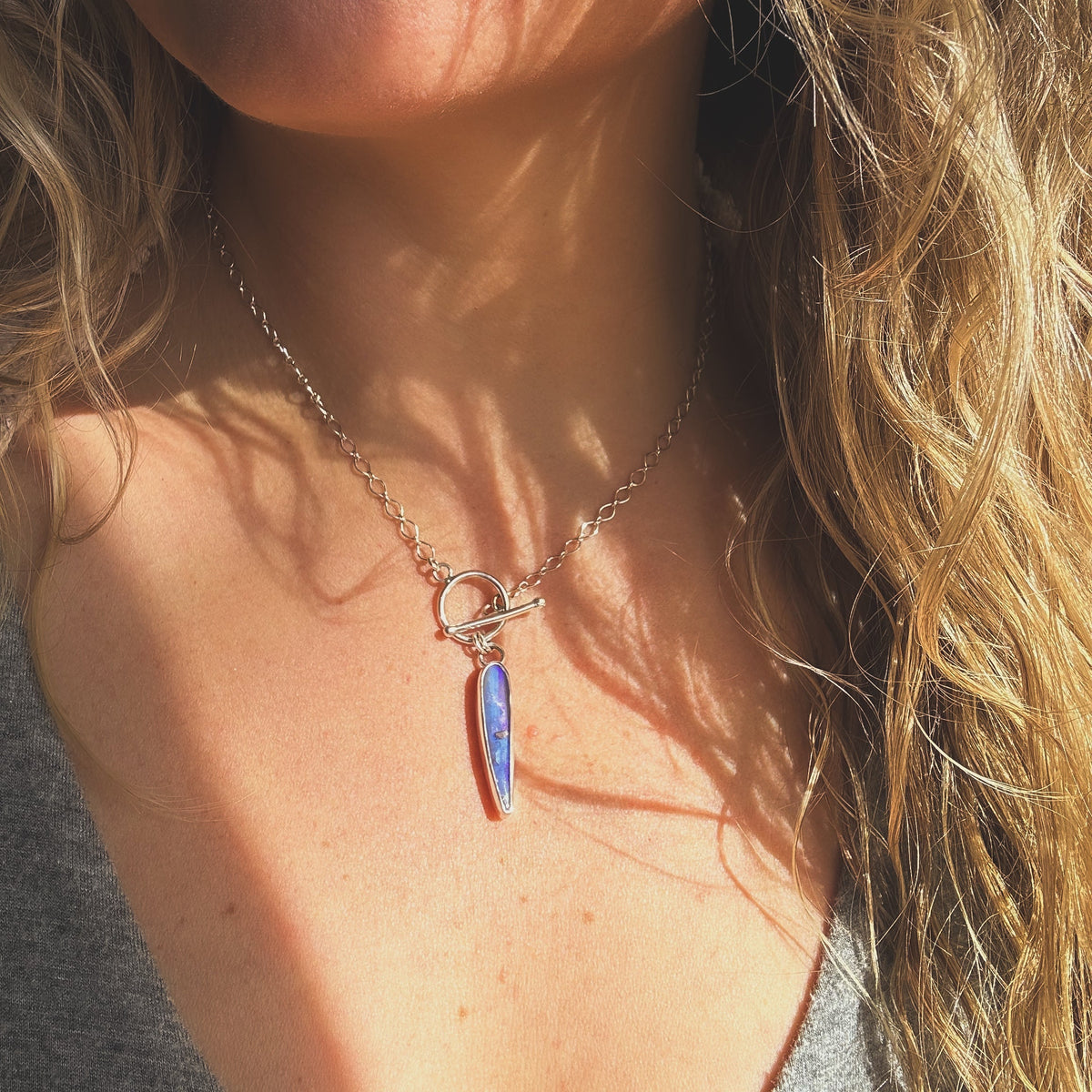 Spike opal toggle necklace close up, natural organic spiked Boulder Opal Natural Earth Collective Ohio