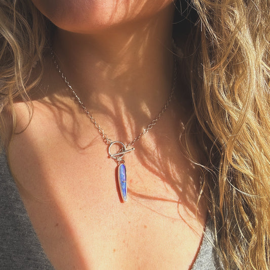 Spike opal toggle necklace close up, natural organic spiked Boulder Opal Natural Earth Collective Ohio