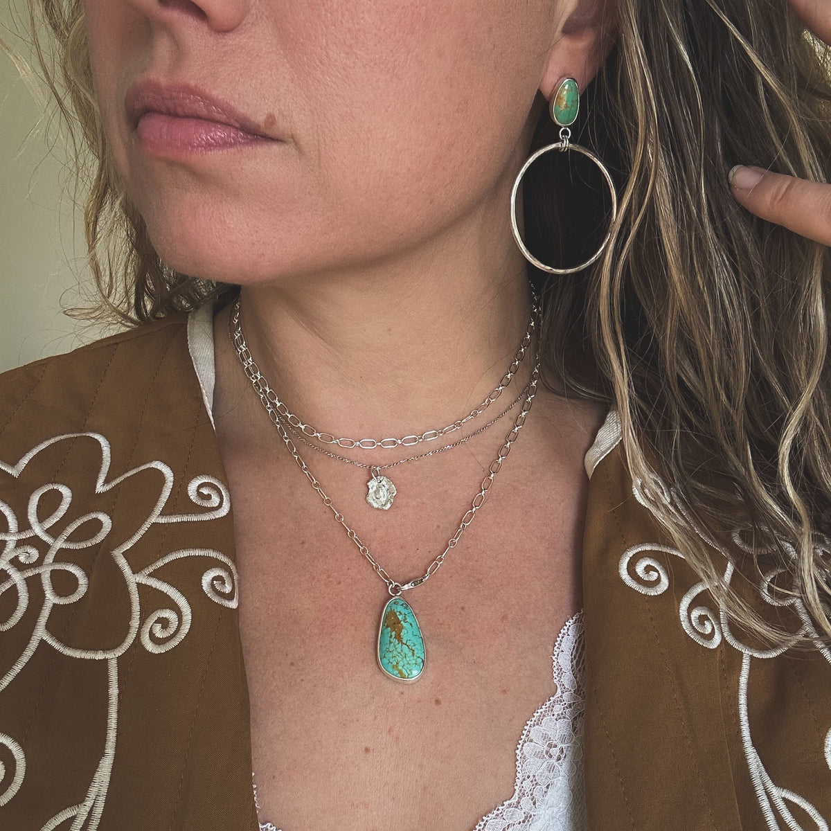 Kingman Turquoise adjustable necklace styled long, one of a kind Natural Earth Collective Ohio