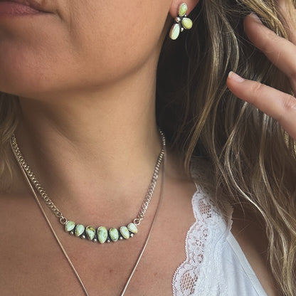 Palomino Mesa necklace detail, fine silver bezels sterling silver curb chain Natural Earth Collective Ohio