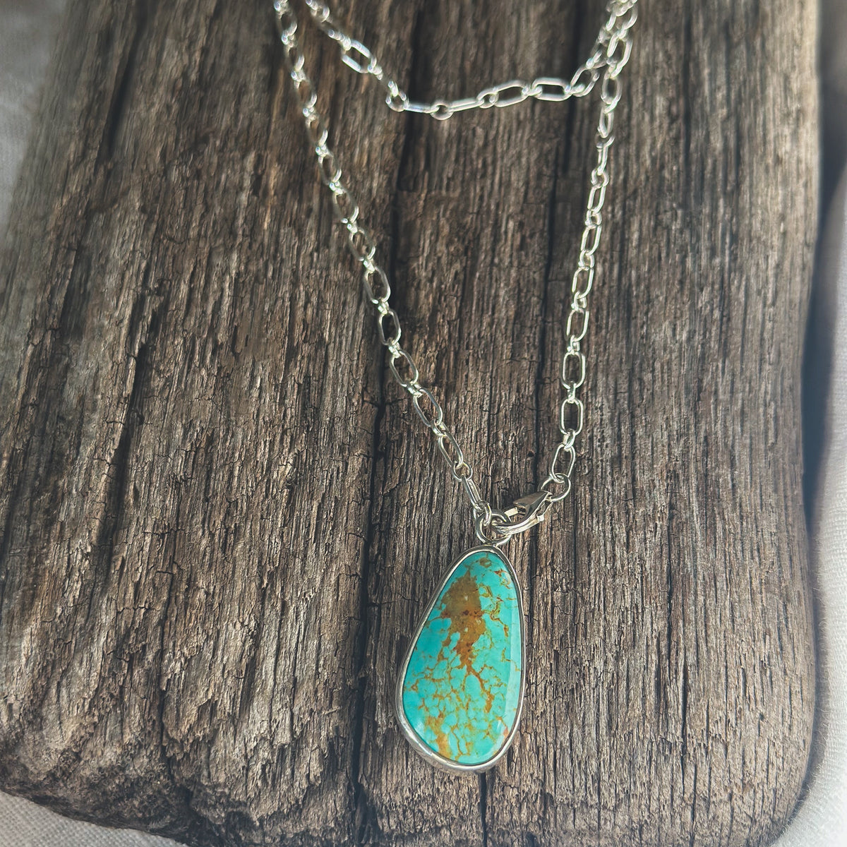 Kingman Turquoise adjustable wrap necklace, wears long or doubled sterling silver Natural Earth Collective Ohio