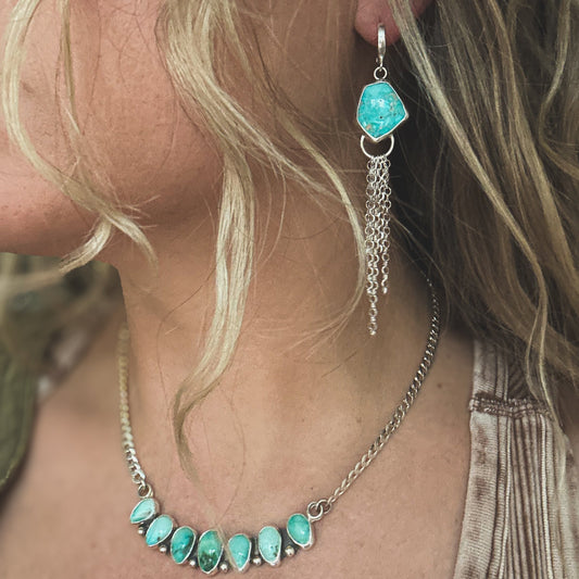 Lone Mountain Turquoise mist earrings No.3 close up, clear pale aqua Natural Earth Collective Ohio