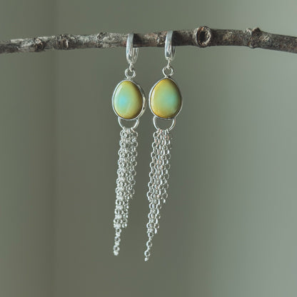 Lone Mountain Turquoise Mist earrings No.1, pale aqua with olive mist fine silver Natural Earth Collective Ohio