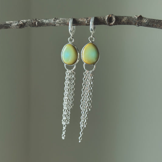 Lone Mountain Turquoise Mist earrings No.1, pale aqua with olive mist fine silver Natural Earth Collective Ohio