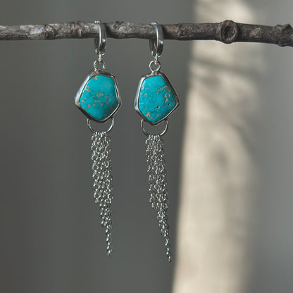 Lone Mountain Turquoise mist earrings No.3 detail, fine silver setting Natural Earth Collective Ohio