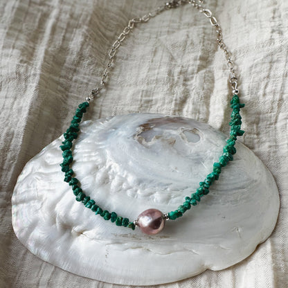 Emerald Valley Pearl necklace, vibrant electric green turquoise nuggets baroque pearl sterling silver Natural Earth Collective Ohio