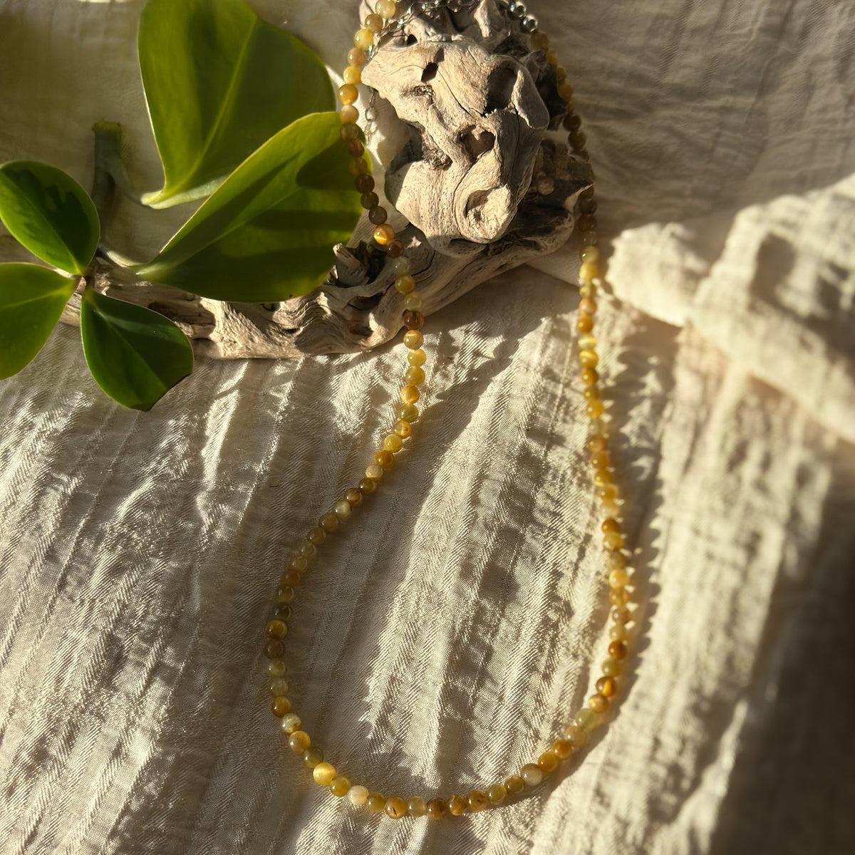 Yellow Tiger's Eye beaded layering necklace, golden chatoyancy round beads sterling silver Natural Earth Collective Ohio