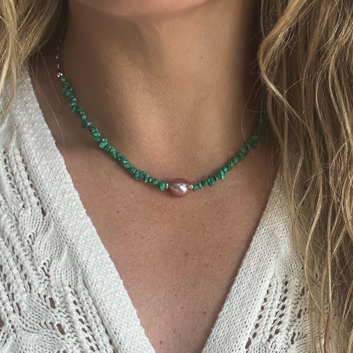 Emerald Valley Pearl necklace styled, turquoise and baroque pearl artisan jewelry Natural Earth Collective Ohio