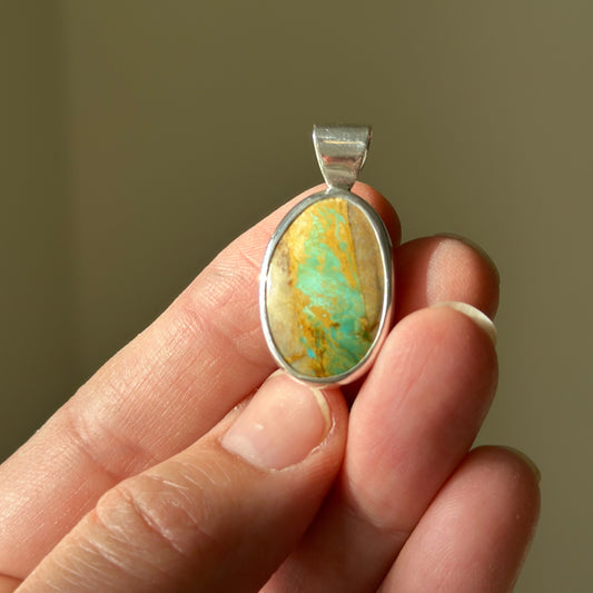 Royston Ribbon Turquoise interchangeable pendant, banded striped matrix sterling silver Natural Earth Collective Ohio