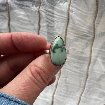 Colina Verde Variscite ring No.2 on hand, one of a kind artisan jewelry Natural Earth Collective Ohio