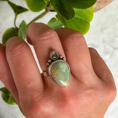 Silver Peak Variscite and Madagascar Sapphire ring size 9, fine silver sterling silver Natural Earth Collective Ohio