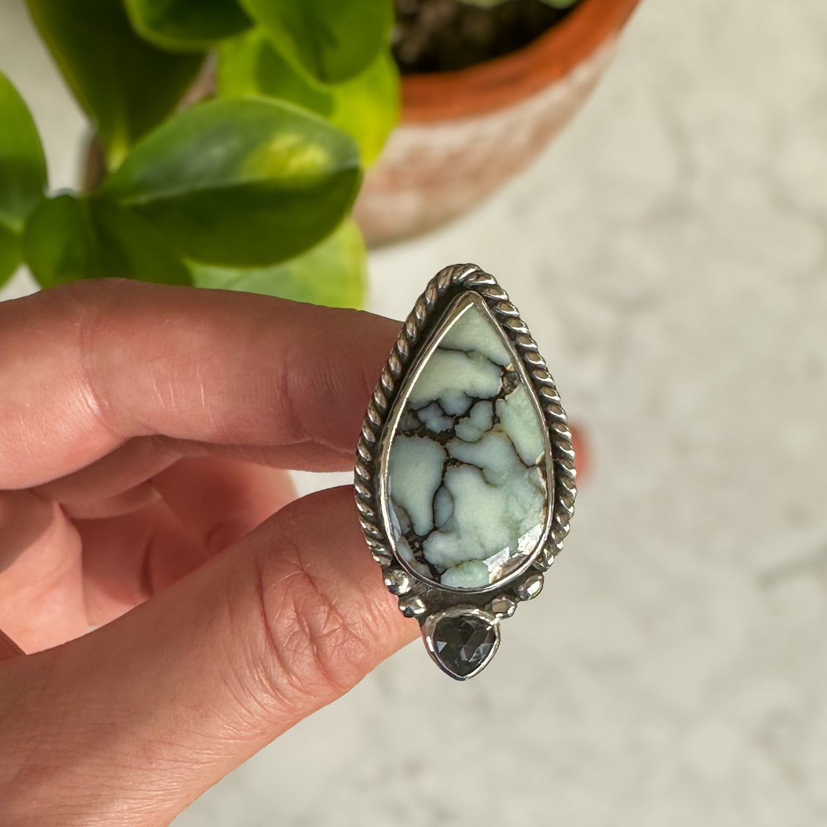 Aloe Variscite and moss aquamarine sterling silver ring size 7.5, watery blue-green natural stone Natural Earth Collective Ohio