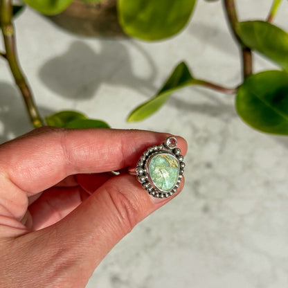 Damale and Morganite ring on hand, one of a kind artisan jewelry Natural Earth Collective Ohio