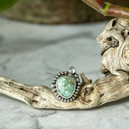 Damale and pale pink Morganite ring size 6.25, rare Nevada turquoise-family stone sterling silver Natural Earth Collective Ohio
