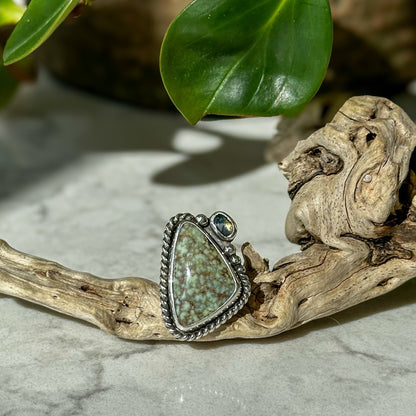 Agua Oro Variscite Madagascar Sapphire ring detail, natural stone sterling silver Natural Earth Collective Ohio