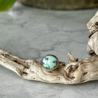 Colina Verde high grade variscite ring No.3 close up, bright mint green Nevada stone Natural Earth Collective Ohio