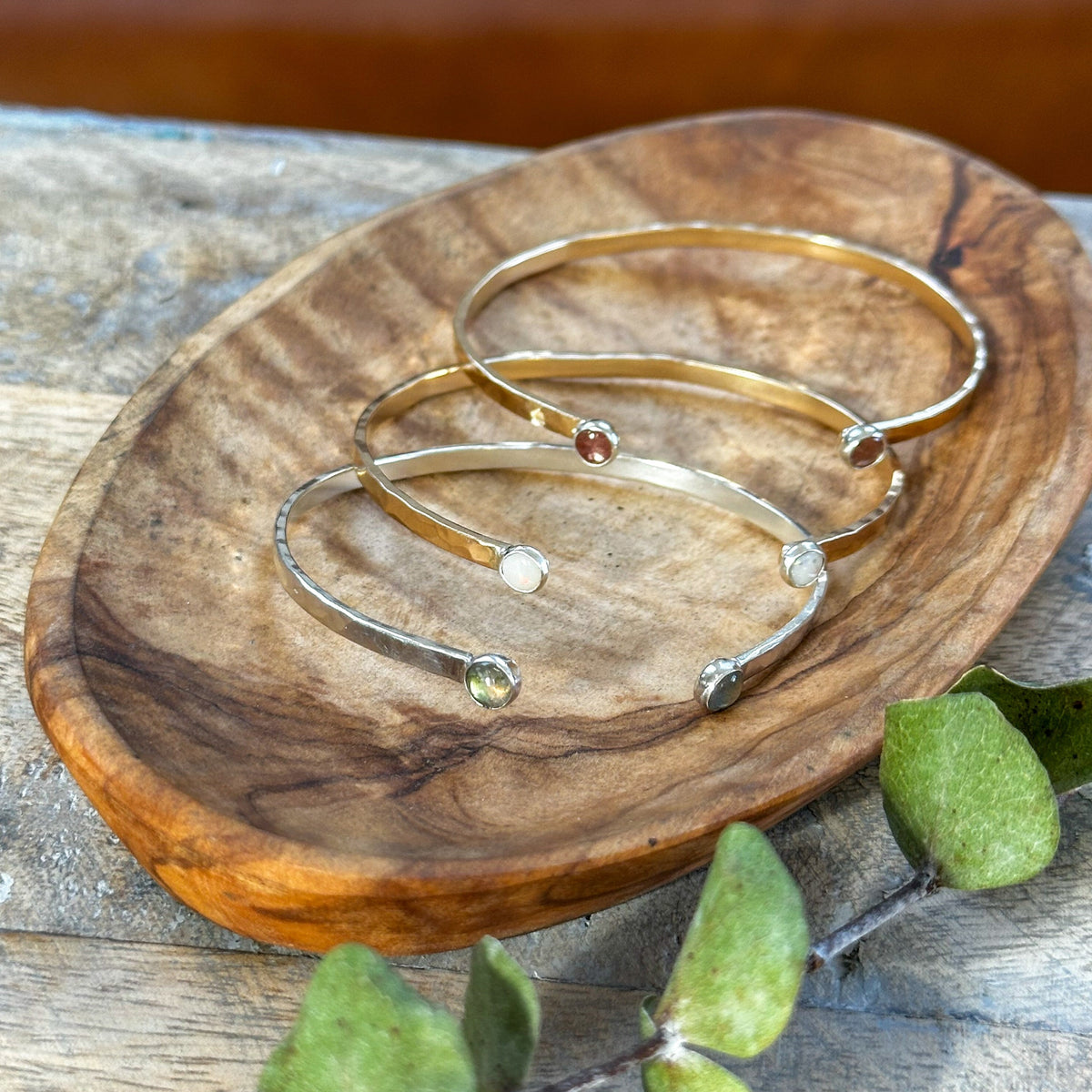 Dainty gemstone cuff bracelets with natural stone, sterling silver and 14k gold filled Natural Earth Collective Ohio