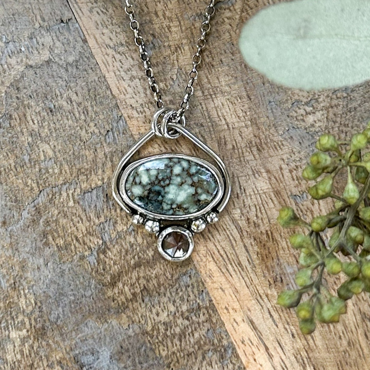 Agua Oro Variscite and Oregon Sunstone pendant necklace, sterling silver Natural Earth Collective Ohio