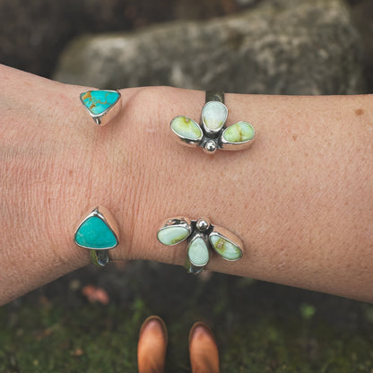 Palomino Flora Cuff bracelet styled with rings, natural stone jewelry stack Natural Earth Collective Ohio