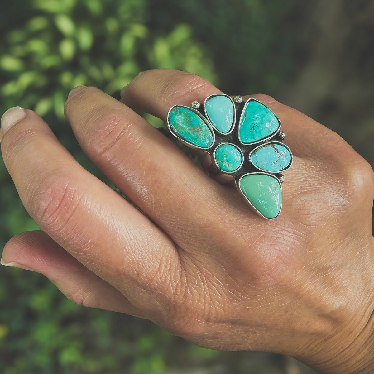 Turquoise Wild Flora ring -finish to size-mixed natural stones sterling silver Natural Earth Collective Ohio