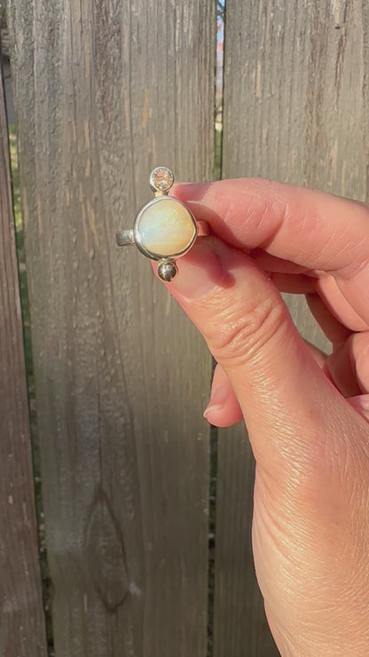 Australian Pipe Opal + Golden Rutile Quartz Ring (Size 6.5)
