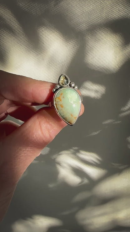 Silver Peak Variscite and Madagasar Sapphire Ring | Size 9