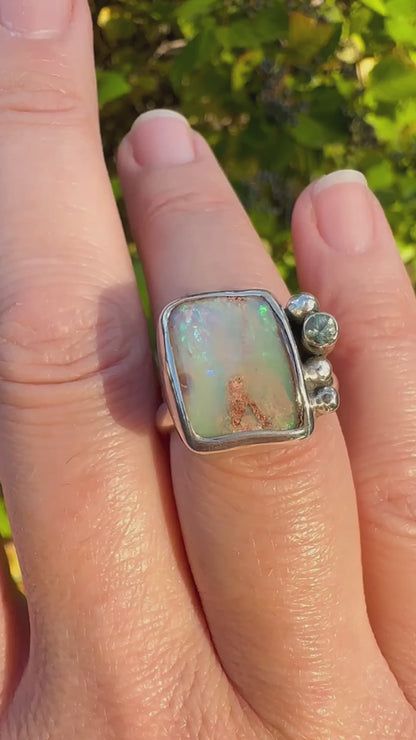 Australian Boulder Opal + Green Sapphire Ring( Size 7.5)